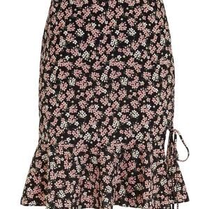 Intermix Amina Black Floral Print Silk Side Tie High Waist Flounce Skirt Size 0